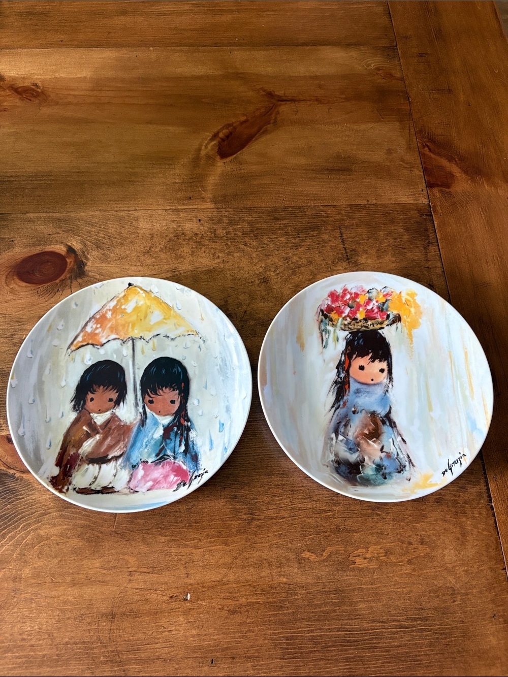 Hand-Painted Floral Decorative Plate with Artist Signature. Ted De Grazia